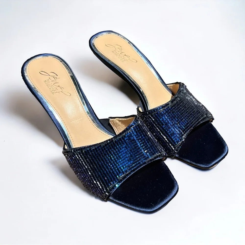🌻Jewel Badgley Mischka Sparkling Blue Rhinestones "Allison" Sandal Size 8.5